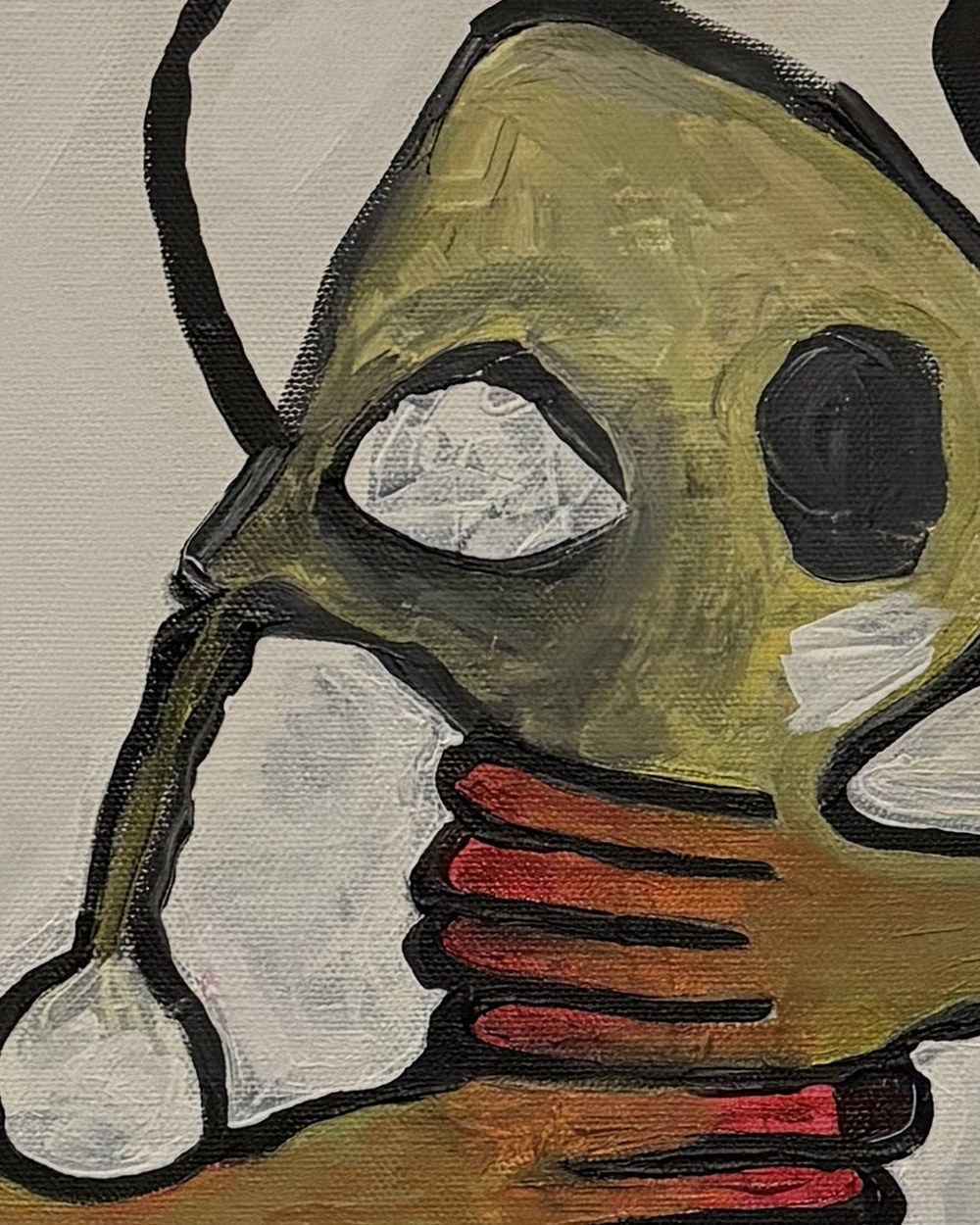 Exit? Too Much?, detail of the face and gripping hand