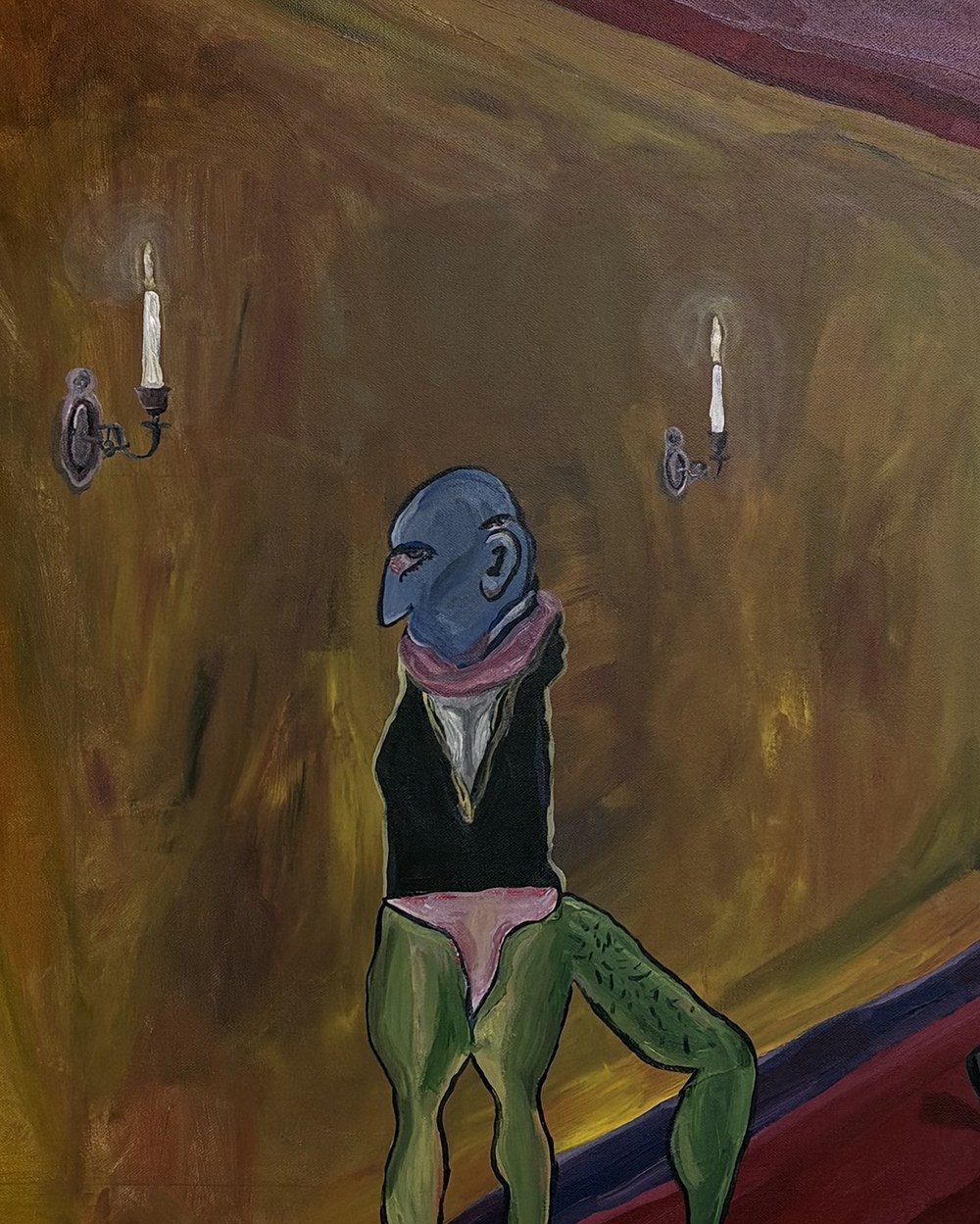 The Corridor, detail of the blue-headed figure beneath the candles