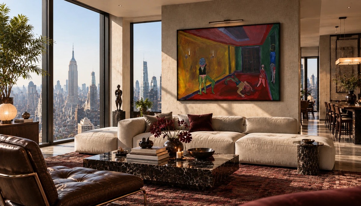 The Corridor, hanging in a penthouse living room overlooking the New York skyline