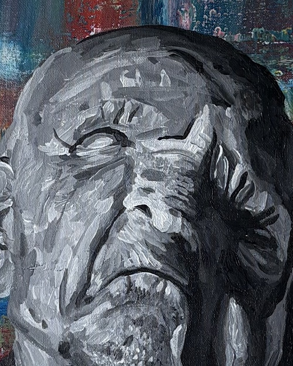 The Creator, detail of the face and closed eyes