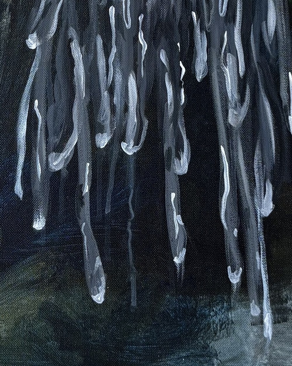 The Last Laugh, detail of the white drips running down the canvas